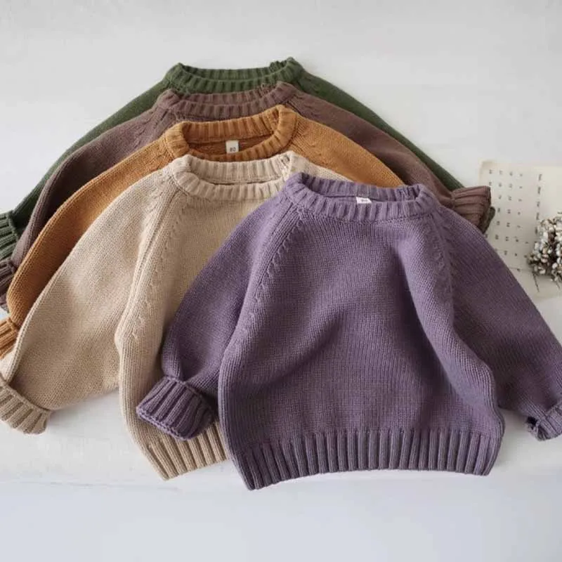 

Детский свитер, осенне-зимний вязаный свитер с длинными рукавами для мальчиков и девочек, трикотаж в стиле ретро, хлопковый пуловер со свободными плечами, От 2 до 8 лет