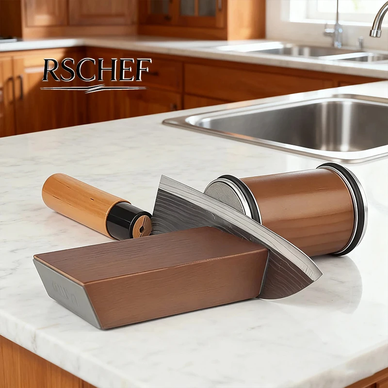 Aiguiseur de couteaux rotatif magnétique avec support, pierre à aiguiser diamantée et rouleaux à angles de 15 et 20 degrés – Ensemble d'accessoires de cuisine