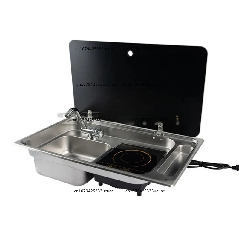 

Stainless Steel Sink and Induction Cooker Combination Unit with Tempered Glass Lid and Hot and Cold Folding Faucet