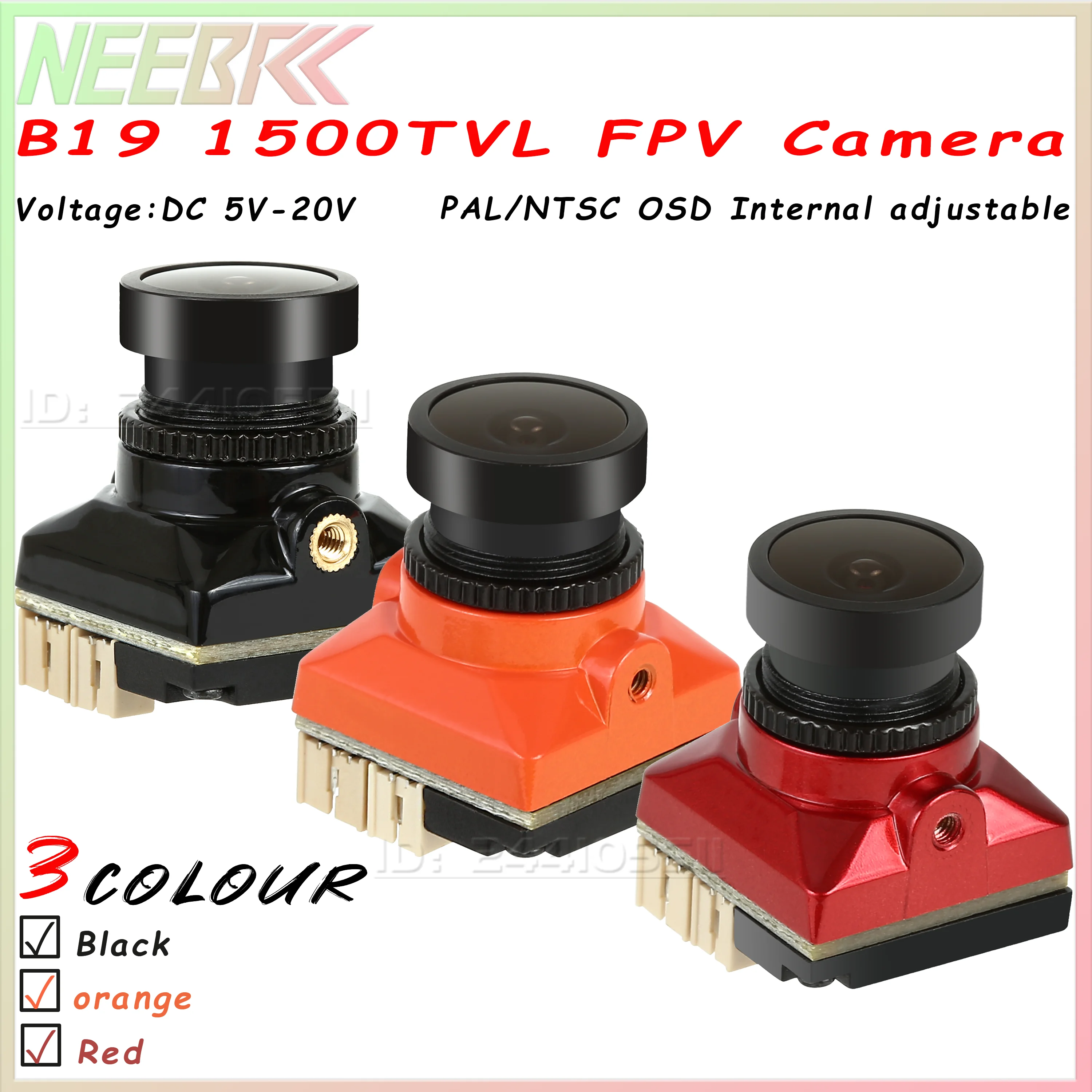 NEEBRC B19 FPV Camera 1500TVL D-WDR 5-20V PAL/NTSC OSD Internal adjustable 3DNR for RC Racing Drone Airplane Quadcopter DIY Part