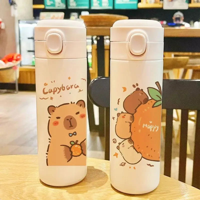 

Cute Capybara Insulated Water Bottle 304 Stainless Steel 420ML Leakproof Kids Sport Cup Cartoon Travel Mug For Students Gift