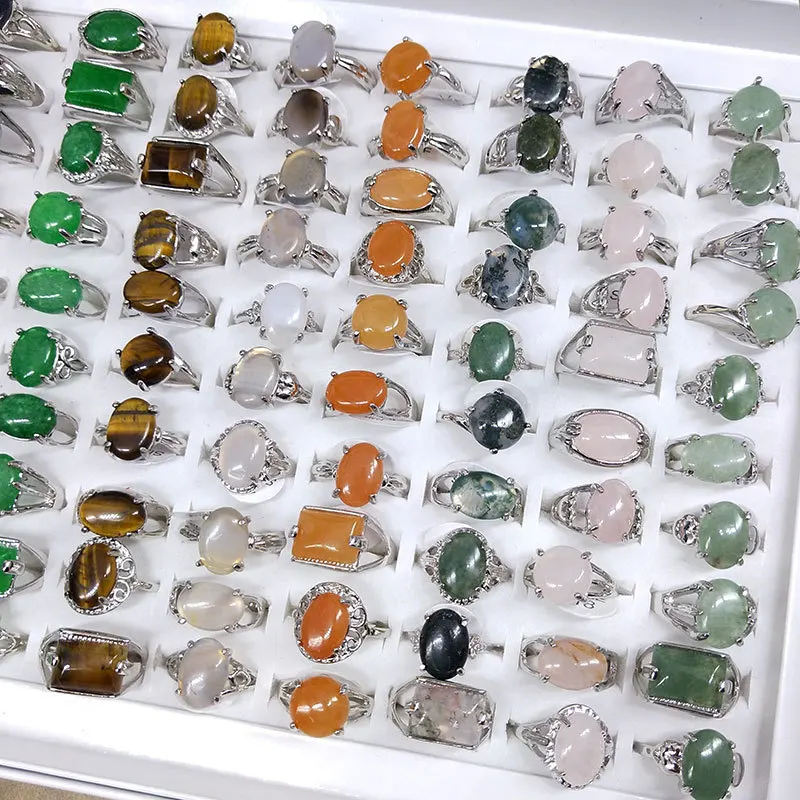 

50pcs/Lot Various Lot Vintage Medium Natural Stone Rings Opal Mixed Size