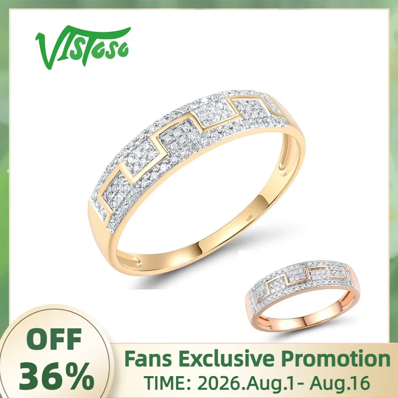 VISTOSO Genuine 14K 585 Rose Yellow Gold Ring For Women Sparkling Diamond Promise Engagement Rings Anniversary Fine Jewelry