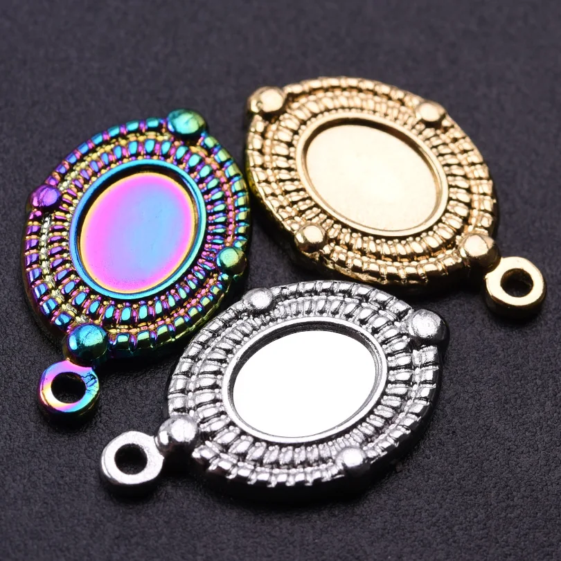 10pcs Half Sun Oval Enamel Settings Charm DIY for Jewelry Marking Stainless Steel Pendants Charms Findings Necklace Wholesale