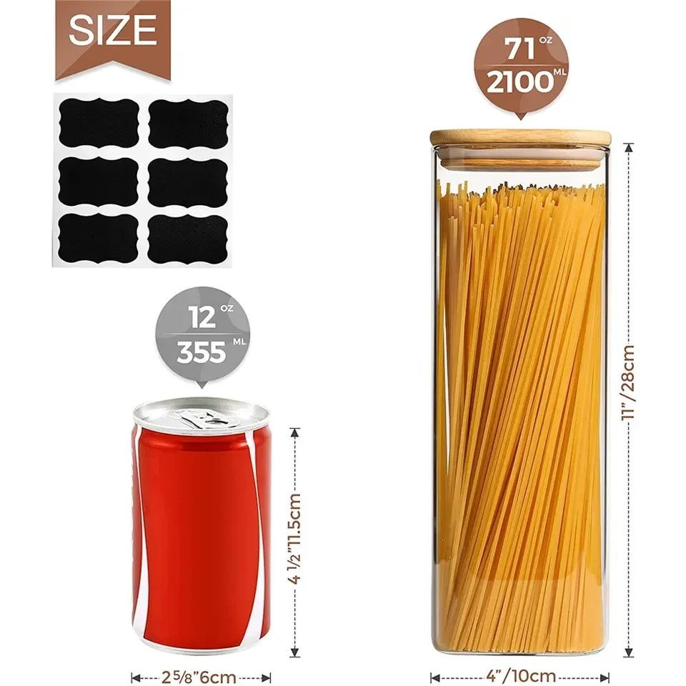 Airtight Food Storage Pasta Storage Container Kitchens Sets Glass Jar Set With Bamboo Lid