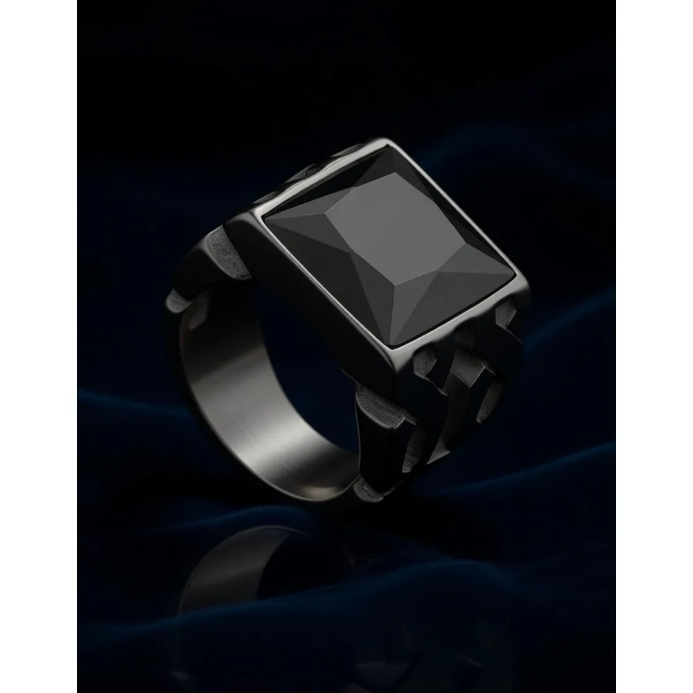 Anillo de Sello para Hombre con Gema, Acero Inoxidable, Corte Elegante, CZ, Topacio Azul, Esmeralda, Ónix Negro, Rubí, para Boda, Tallas 7 a 14