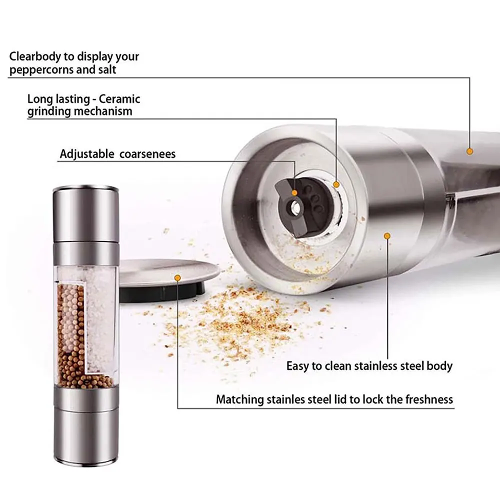 Molino de pimienta dos en uno molino de pimienta manual molino de sal y pimienta de acero inoxidable molino de condimentos herramientas de cocina