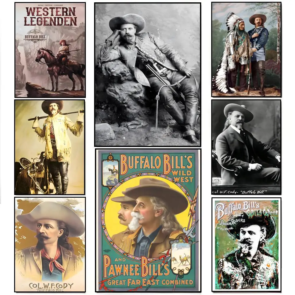 Affiche de biographie légendaire W-William Buffalo Bill C-Cody, autocollant mural HD imperméable, décoration de bar, de salon, cadeau