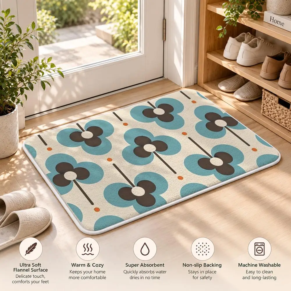 O-Orla Kiely Flower Floor Mat Flannel Rug Soft Non Slip Washable Door Mat For Bathroom Bedroom Kitchen Home Decor