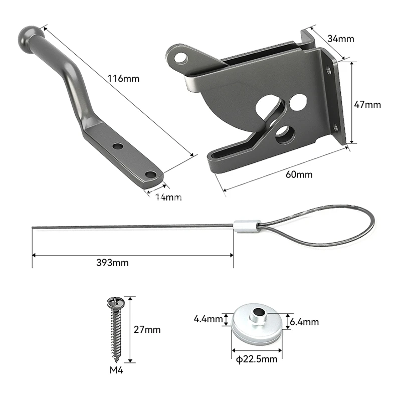 Trava com extrator de mola, Fence Door Lock, Fechadura pequena com corda, Adequado para portões de vedação