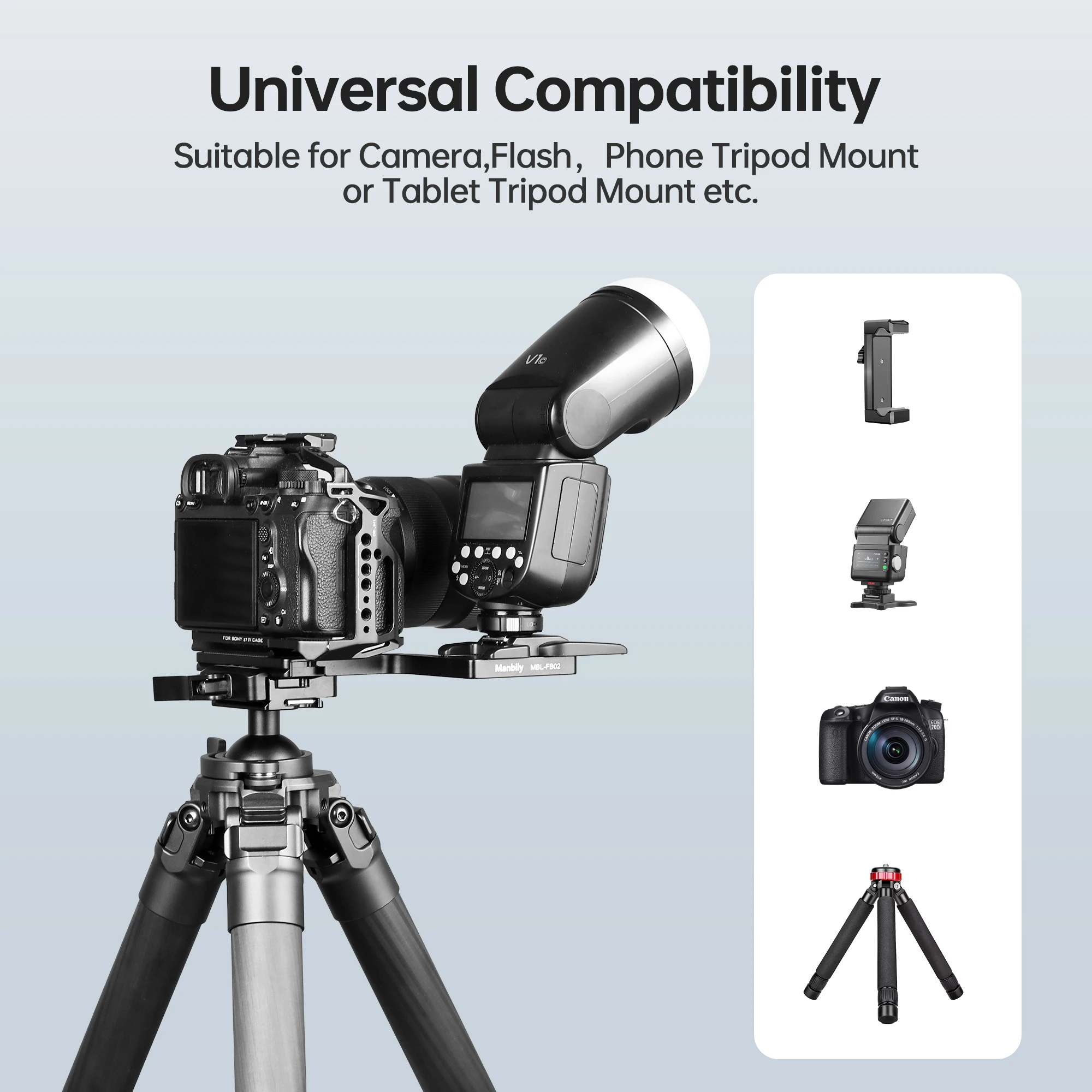 Manbily MBL-FB02 Blitzhalterung mit Arca- und 1/4-Zoll-Schraubanschluss, Schnellwechselplatte für Canon-, Nikon- und Fujifilm XT4-Kameras sowie Zubehör. – Detail 5