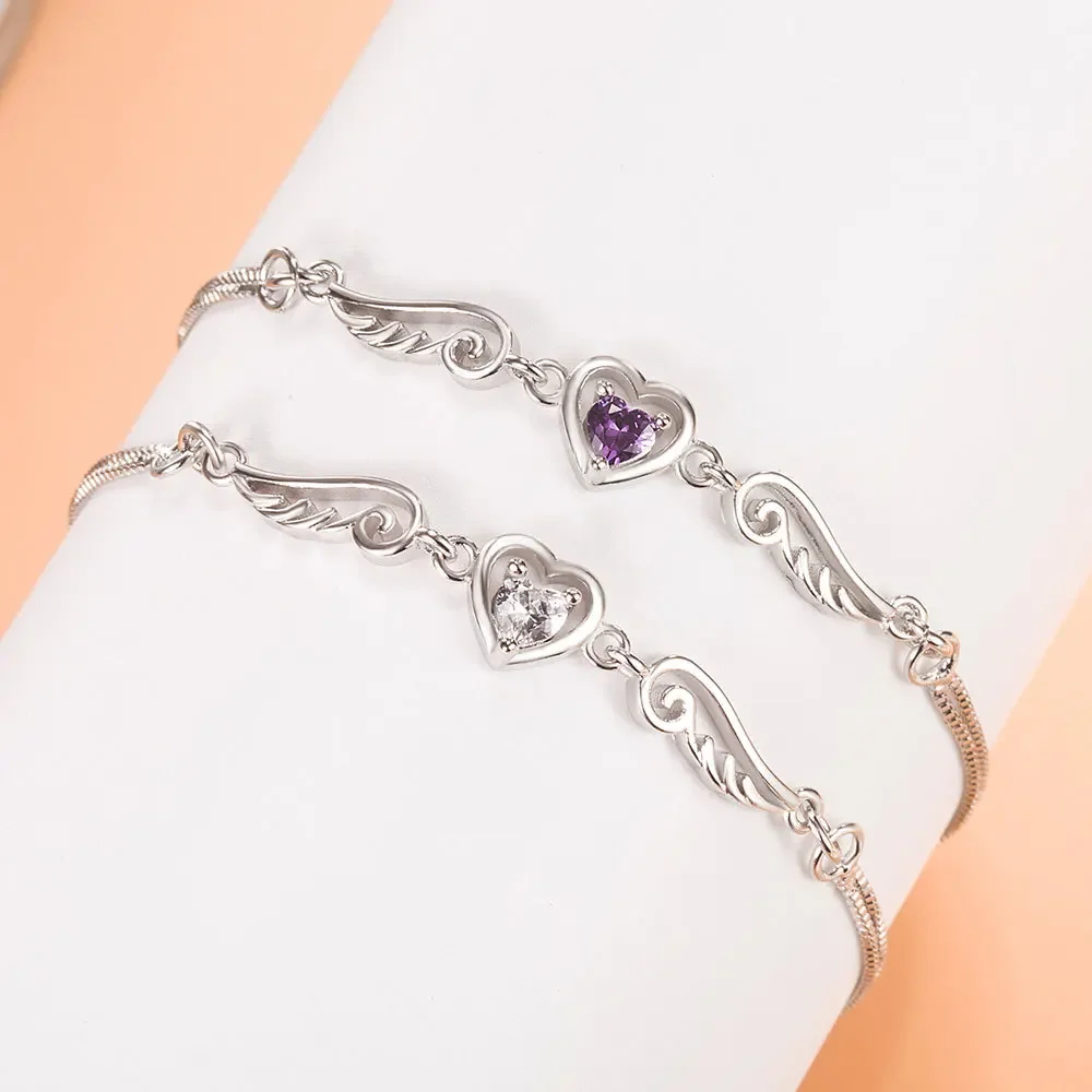 2024 New Design 925 Sterling Silver Angel Lover Zircon Amethyst Bracelet For Woman Engagement Wedding Charm Jewelry Luxury Gifts