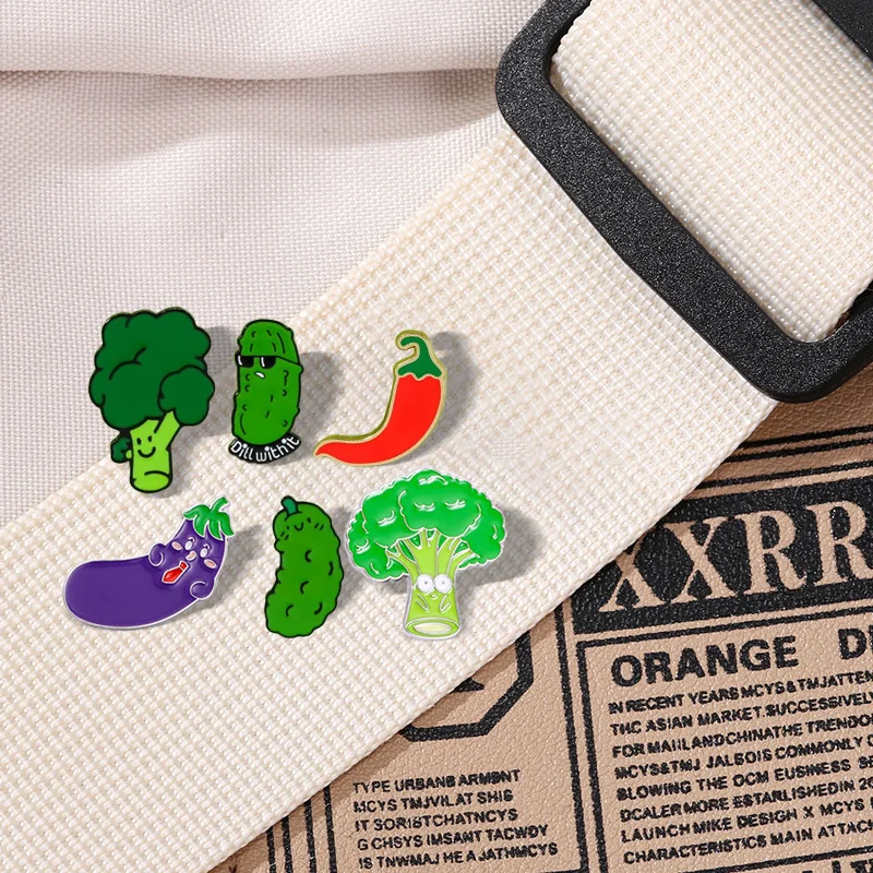 

Cute Vegetable Metal Brooch Green Broccoli Bonus Tie Eggplant Mr. Cartoon Vegetable Enamel