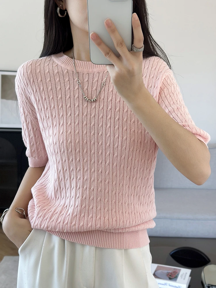 

Новинка 2025 года, круглая футболка из чистого хлопка Ne Twisted, вязаная футболка ort Sve, женская тонкая утягивающая летняя повседневная одежда