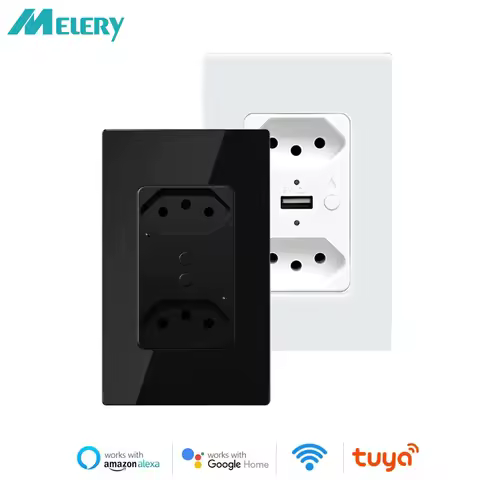 Melery Brazil WiFi Smart Life Wall Socket USB Tuya Electrical Plug Outlet PC/Glass Panel Whole House Alexa Google Home Assistant