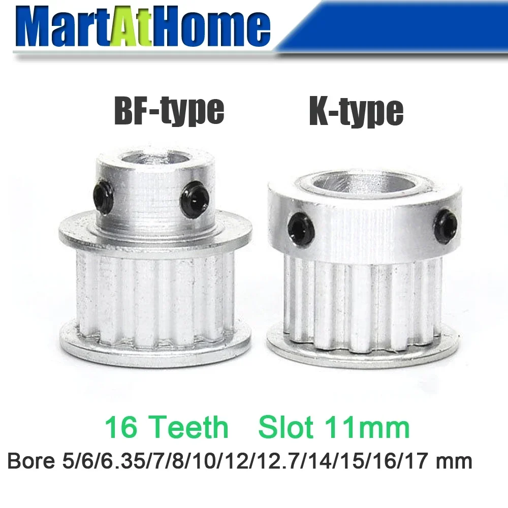 Aluminum Timing Pulley XL16 16T 16-Teeth Slot Width 11mm BF-type/K-type Boss 18mm/22mm/29mm Bore 5~17mm for 3D Printer