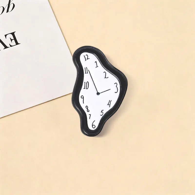 Surrealist Melting Clock Art Enamel Pin Creative Inspired Melting Clock with Roman Numerals Brooch Jewelry Gift for Art Lovers