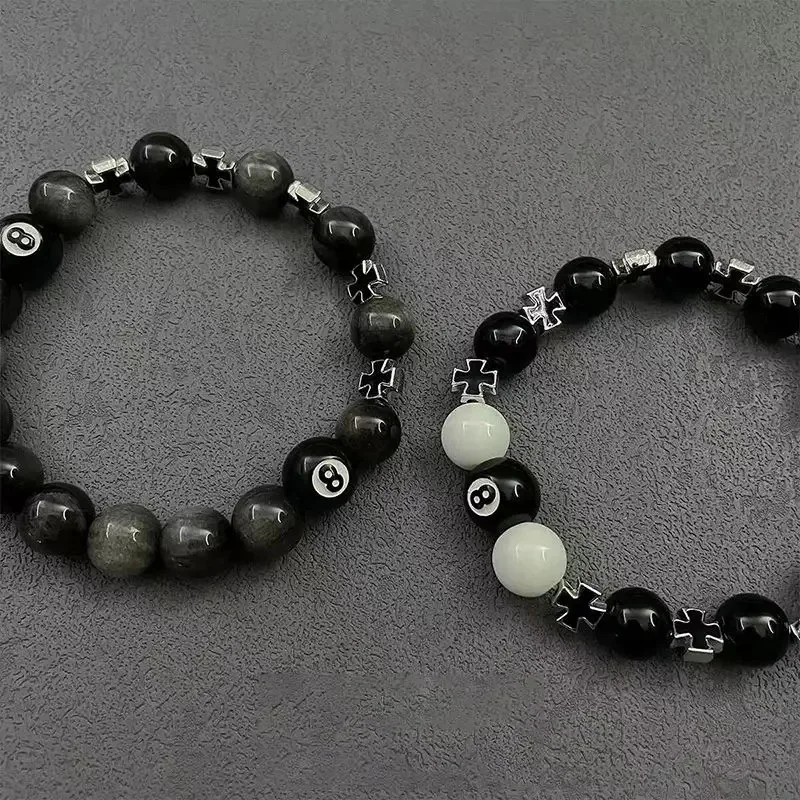 

Black and White Indirect Cross Obsidian Exquisite Simple Personality Bead Versatile Bracelet
