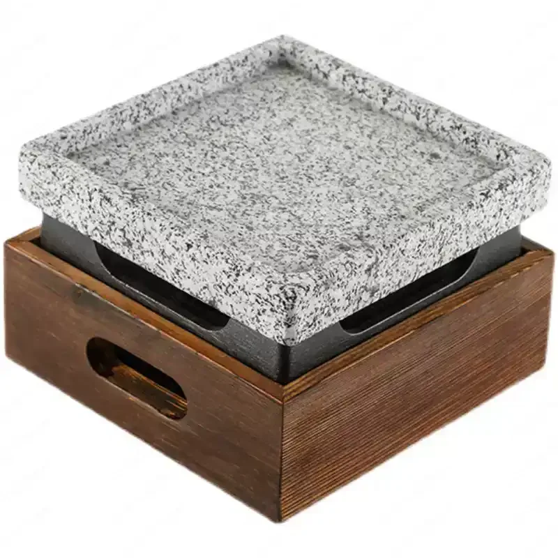 Grooved dense hole volcanic rock barbecue plate Japanese barbecue grill Teppanyaki steak plate High temperature slate barbecue