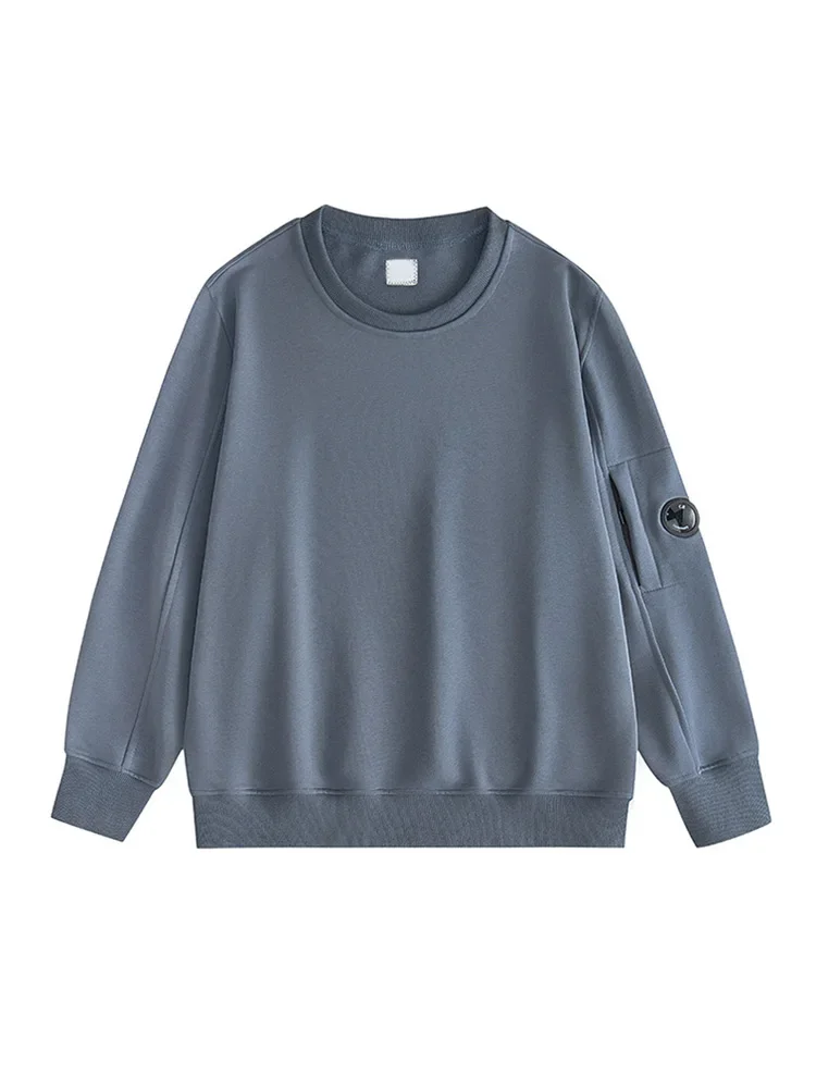 Sudadera con cuello redondo sin capucha para hombre y mujer, suéter informal con diseño de lente sólida, bolsillo con cremallera, de felpa, cómodo, de marca de moda, otoño