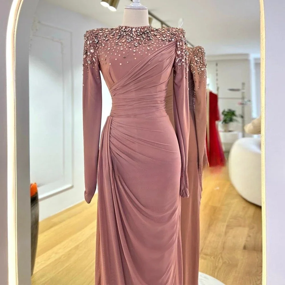 Luxuriöses Chiffon-Perlen-langes maßgeschneidertes Anlasskleid, Abendkleider, Abschlussball, Pastrol, Unisex, Jersey, Retro, Dubai, Saudi-Arabien, individuell gestaltet