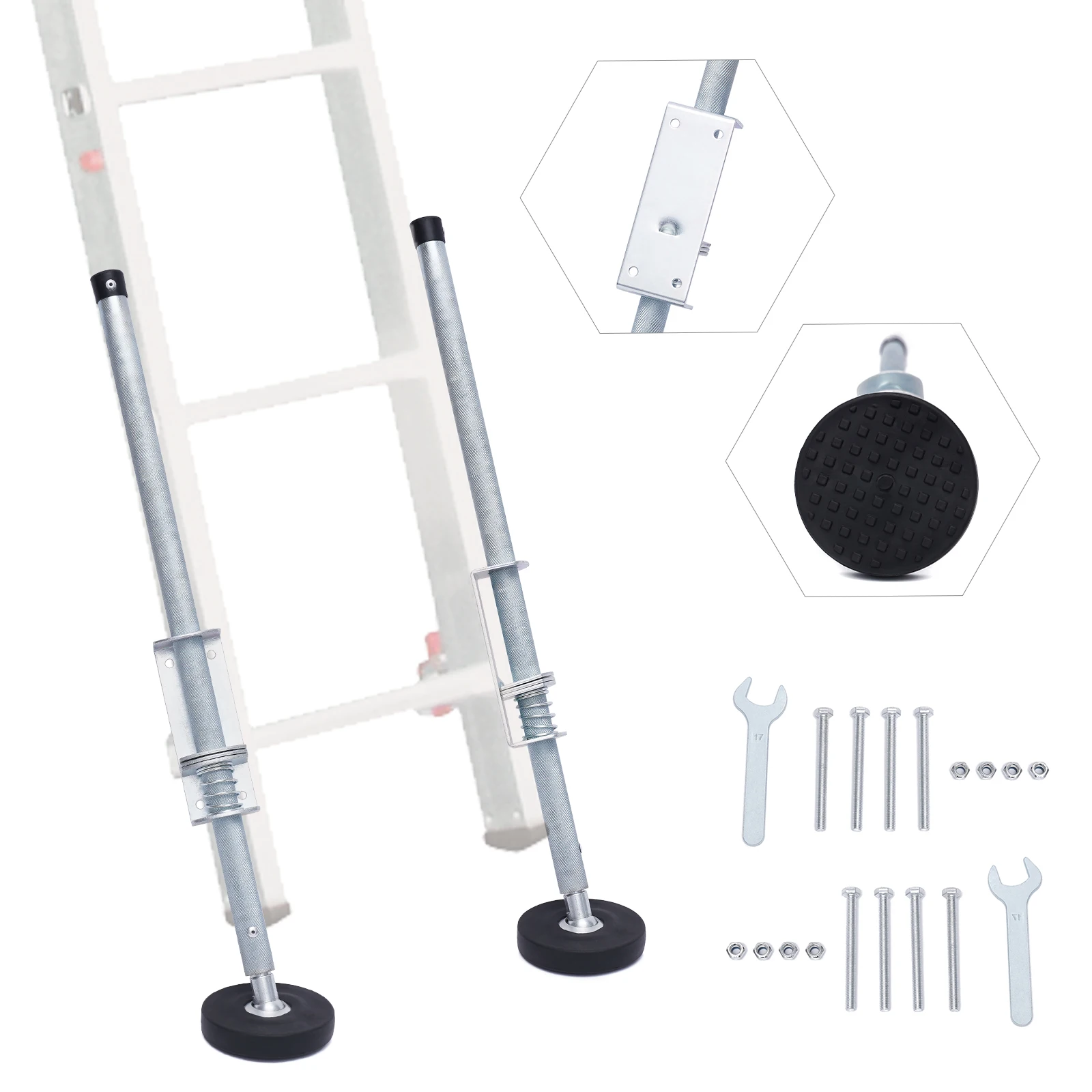 Ladder Leveler Pair W/ Feet Spanners Screws Nuts High Load-bearing Capacity Flexible Axis  Adjustable Height Highly Adaptable