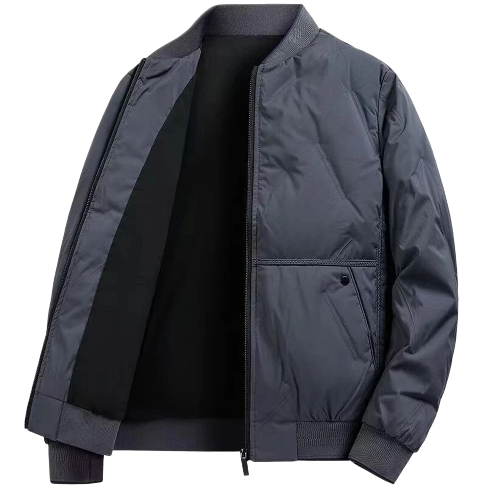 Polyester Baseball Jacket for Men Cotton Padded Solid Color Regular Fit Long Sleeve Lapel Collar Casual Outerwear
