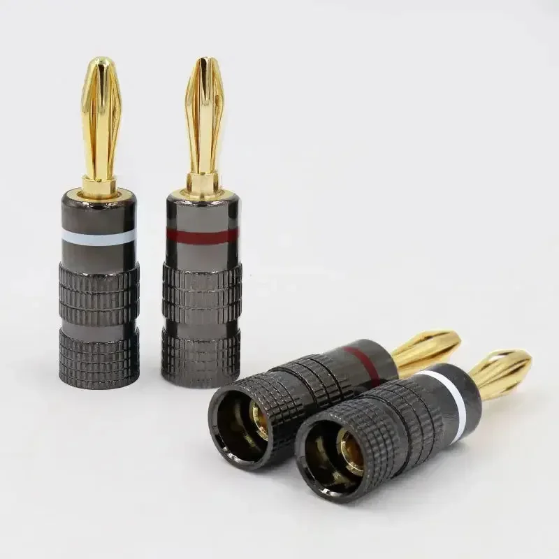 8pcs New Gun Metal BANANA PLUGS 24K Gold-plated 4MM Banana Connector with Screw Lock For Audio Jack Speaker Plugs White&Red