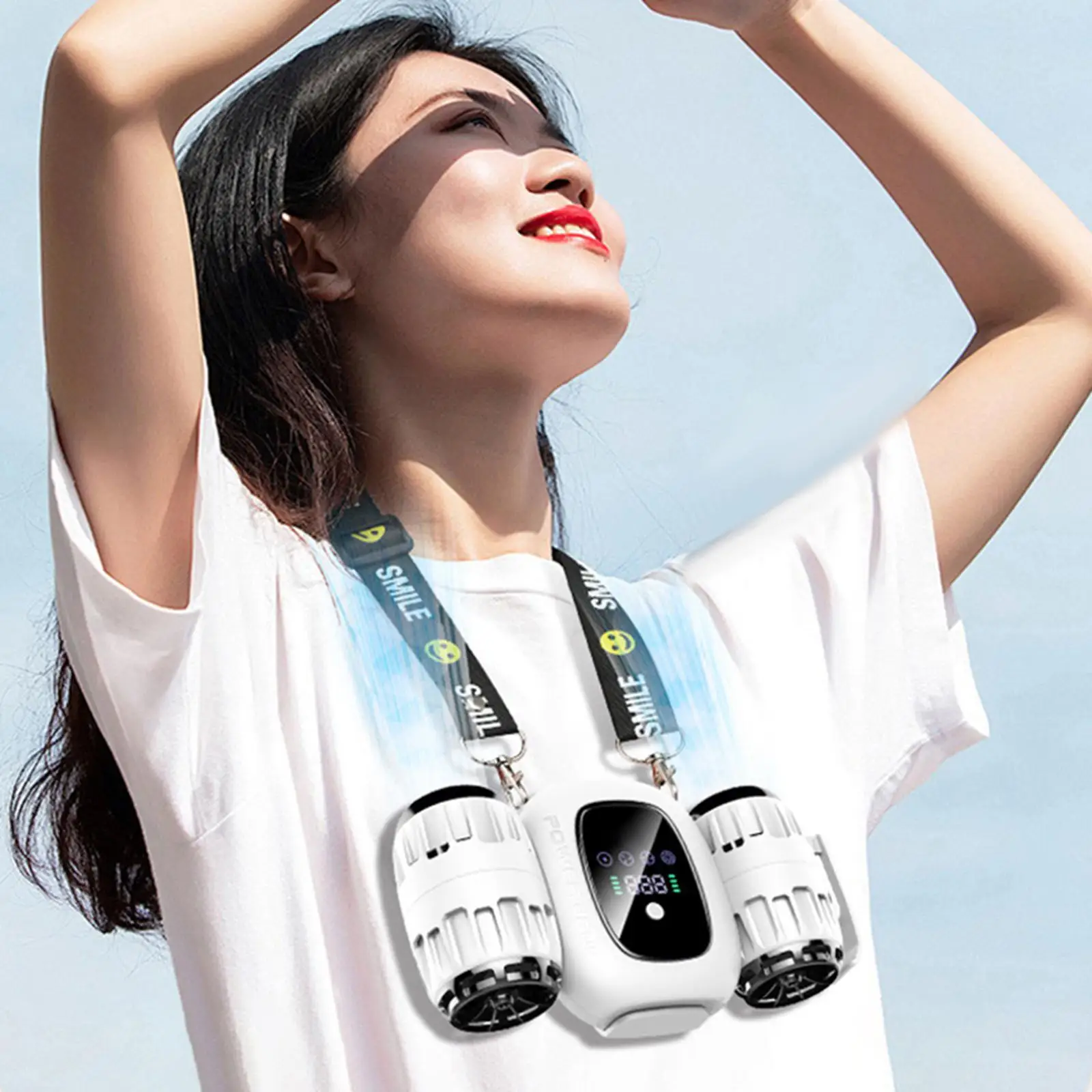 พัดลมคาดเอวพัดลมเข็มขัดแบตสำรองแข็งปรับความเร็วได้4ระดับ kipas angin gantung พัดลมคล้องคอแขวนได้สำหรับการเดินทางสำนักงานกีฬาที่บ้าน