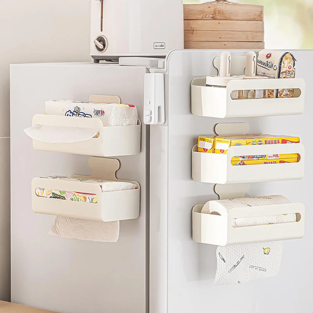 Magnetic Type Refrigerator Storage Box PS Material Wall-Mounted Non-Punching Tissue Box Multi-Purpose Kitchen Storage Rack