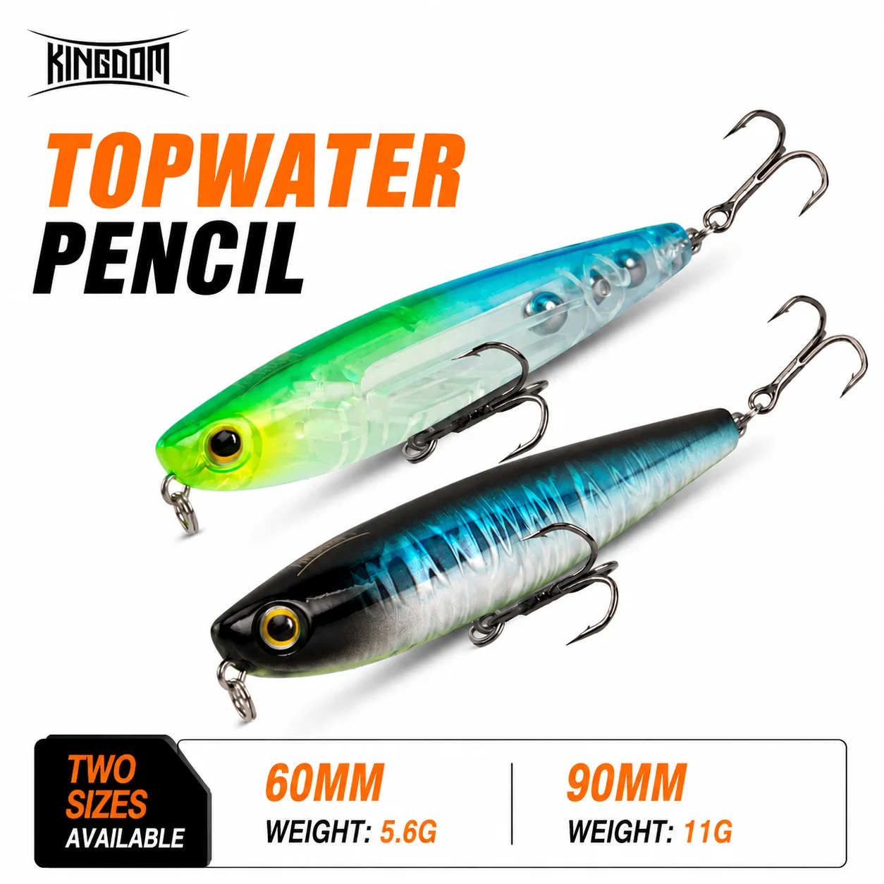 Kingdom Topwater Bleistift-Angelköder, 60 mm, 5,6 g, 90 mm, 11 g, Walking Dog Swimbaits, schwimmende künstliche Hartköder für Barsch, Hecht