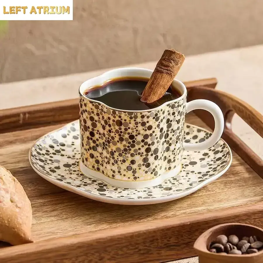 130ML Bone China Leopard Print Drinking Cup Saucer Set Household Breakfast Cup CoffeeCup Women's High Value Cup Mug Coffeeware