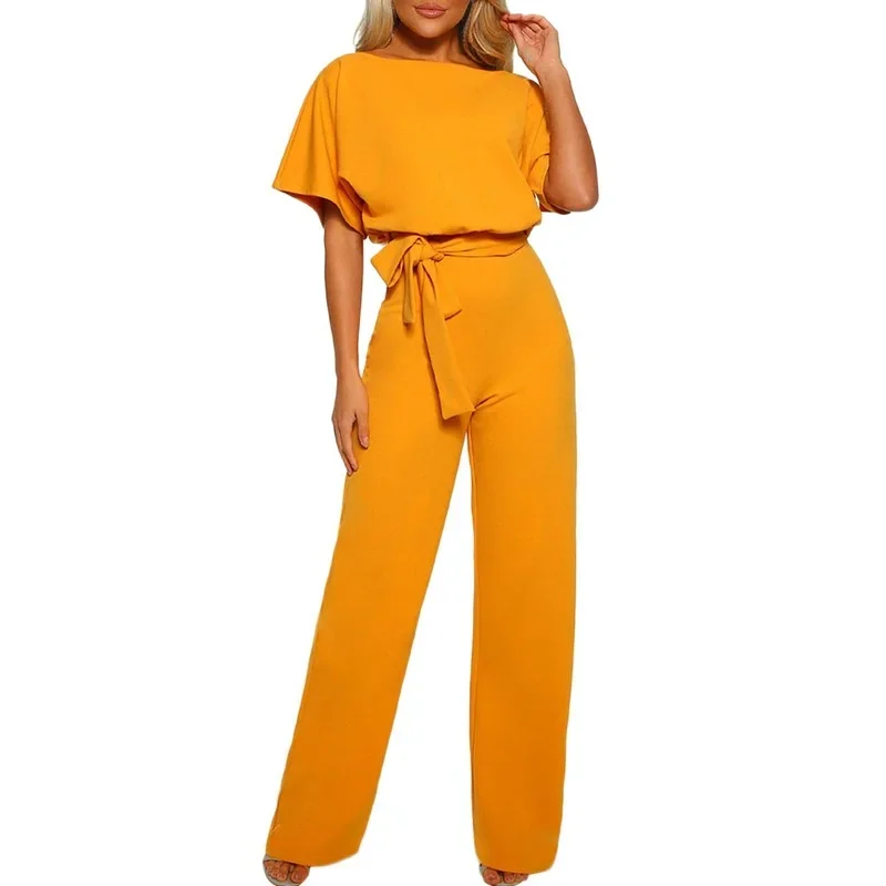 Jumpsuit Ladies Fashion Casual 2024 New Club Wear Wide Leg Buttons Wide Loose Short Sleeve Bodysuit Long Jumpsuit Women Elegant