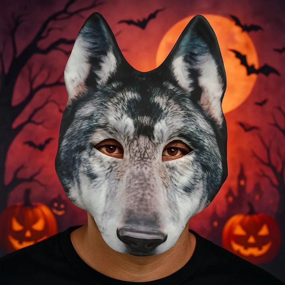 

Wolf Halloween Werewolf Mask Party Props Cosplay Tiger EVA Mask Husky Elastic Strapy Animal Half Face Mask Costume Props