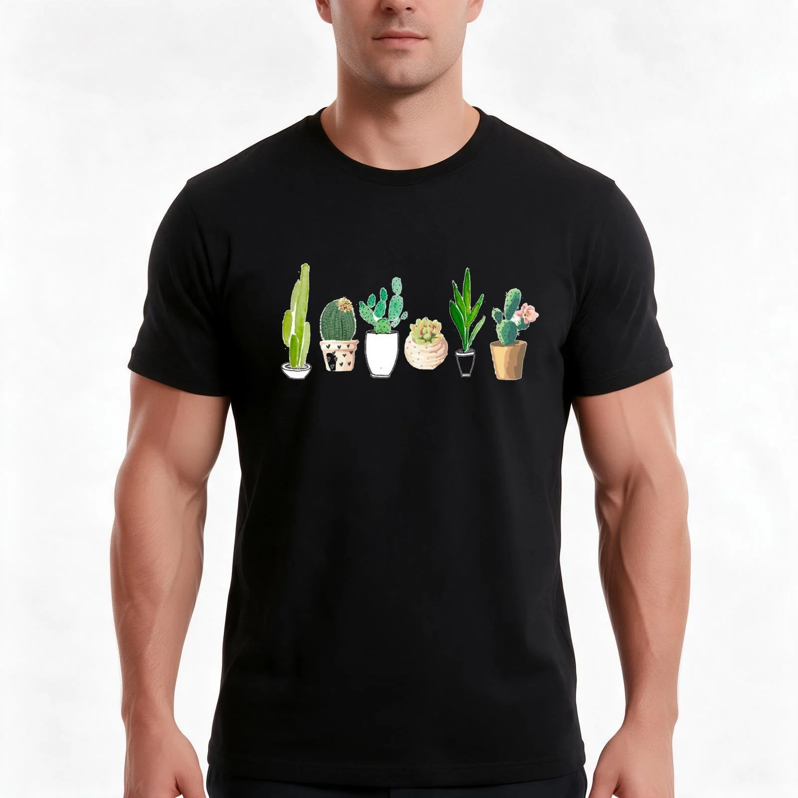 POTTED CACTI T-Shirt, Summer Casual Cotton Tee, Oversized Streetwear Tops, Vintage Graphic Print, Loose Fit Short Sleeve