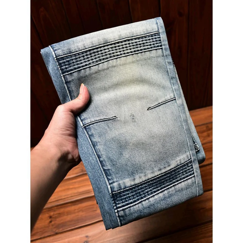 Pantalones vaqueros de alta gama para hombre, pantalón ajustado de pierna recta, informal, elástico, cómodo, para motociclista