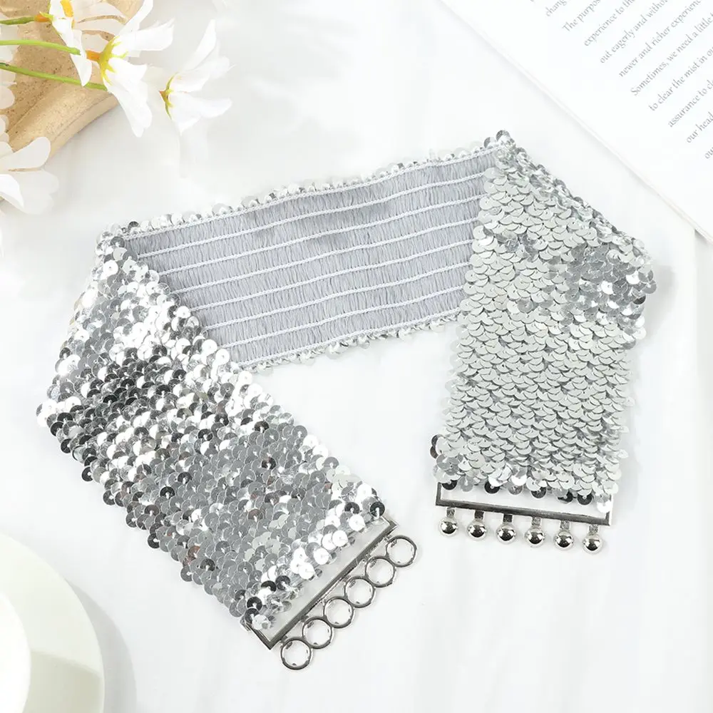 Moda donna cinturino Charms donna elastico paillettes pancia cintura in vita Casual Stretch cintura fibbia corsetto cinture a vita larga