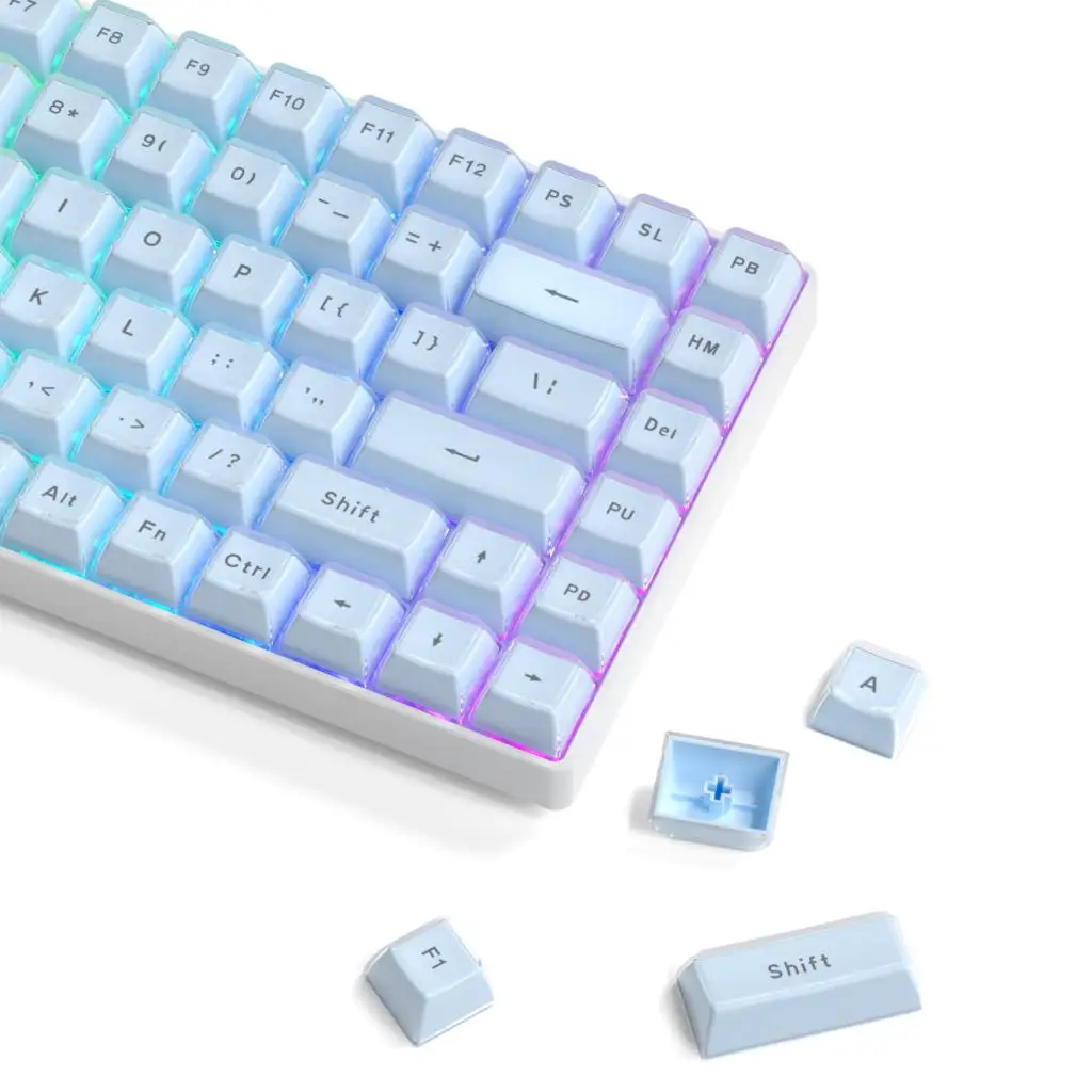 Blue Crystal Keyboard Keycaps OEM Profile Custom Jello Translucent Clear Keycaps Top Printed for MX Swiches Mechanical Keyboard