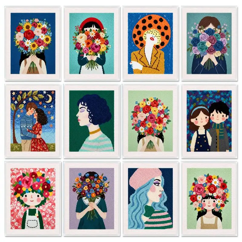 

Набор для вышивания в технике панч-нидл для начинающих: цветочный узор для женщин, с нитками и иглой для шитья