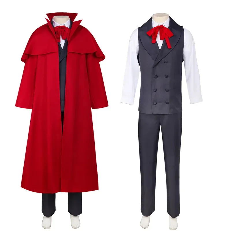 2025 11 Anime Hellsing Alucard Costumi Cosplay Rosso Cappotto lungo Cappello Guanti Accessori Set uniformi Uomo Donna Vestiti per Halloween