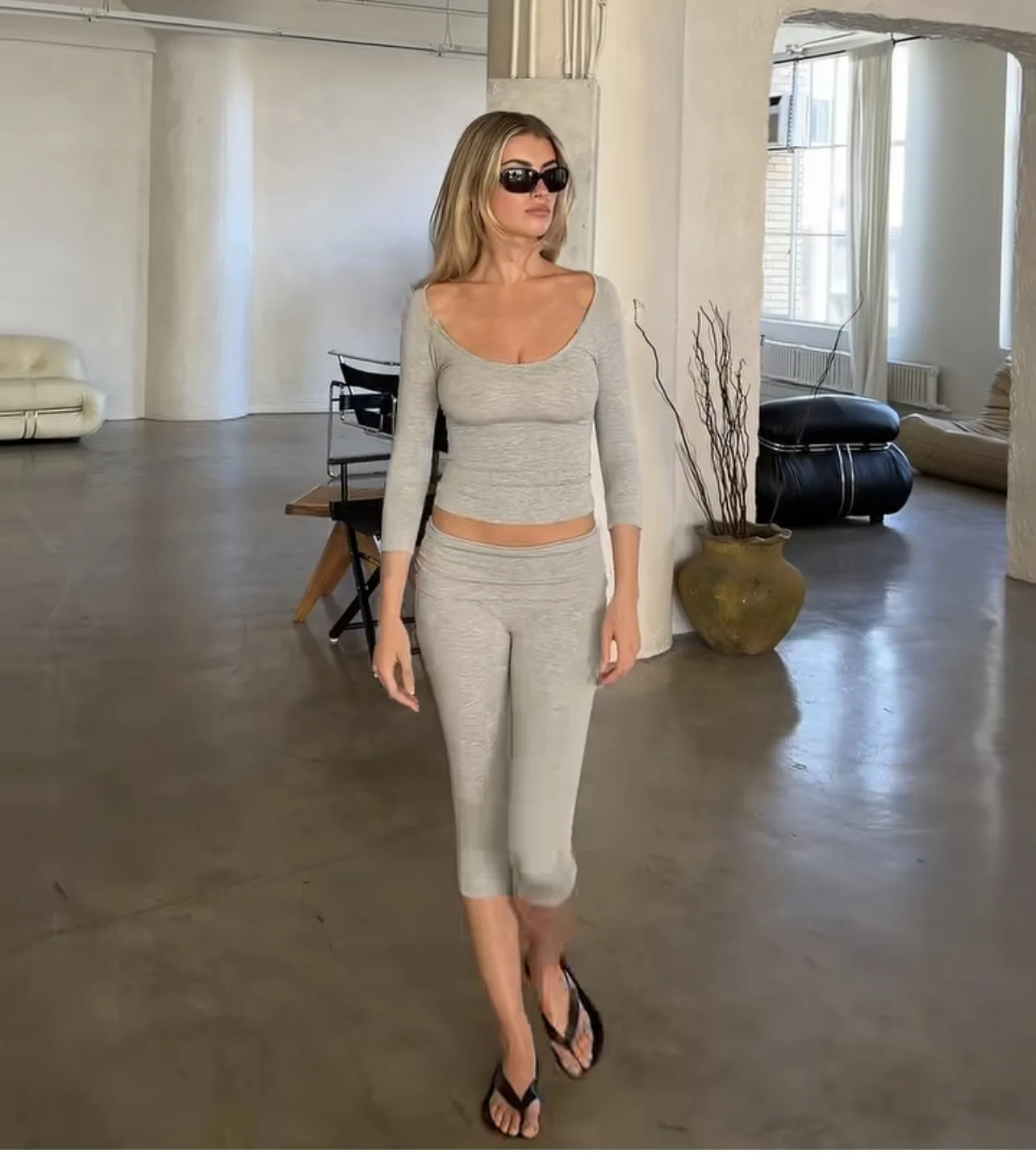 GG Yoga Long Sleevetop Women Pilates Gym Clothes Quick Dry Cropped Compression 5/4 Sleeve Fitness Shirt Boat Neck‌ Crop Top