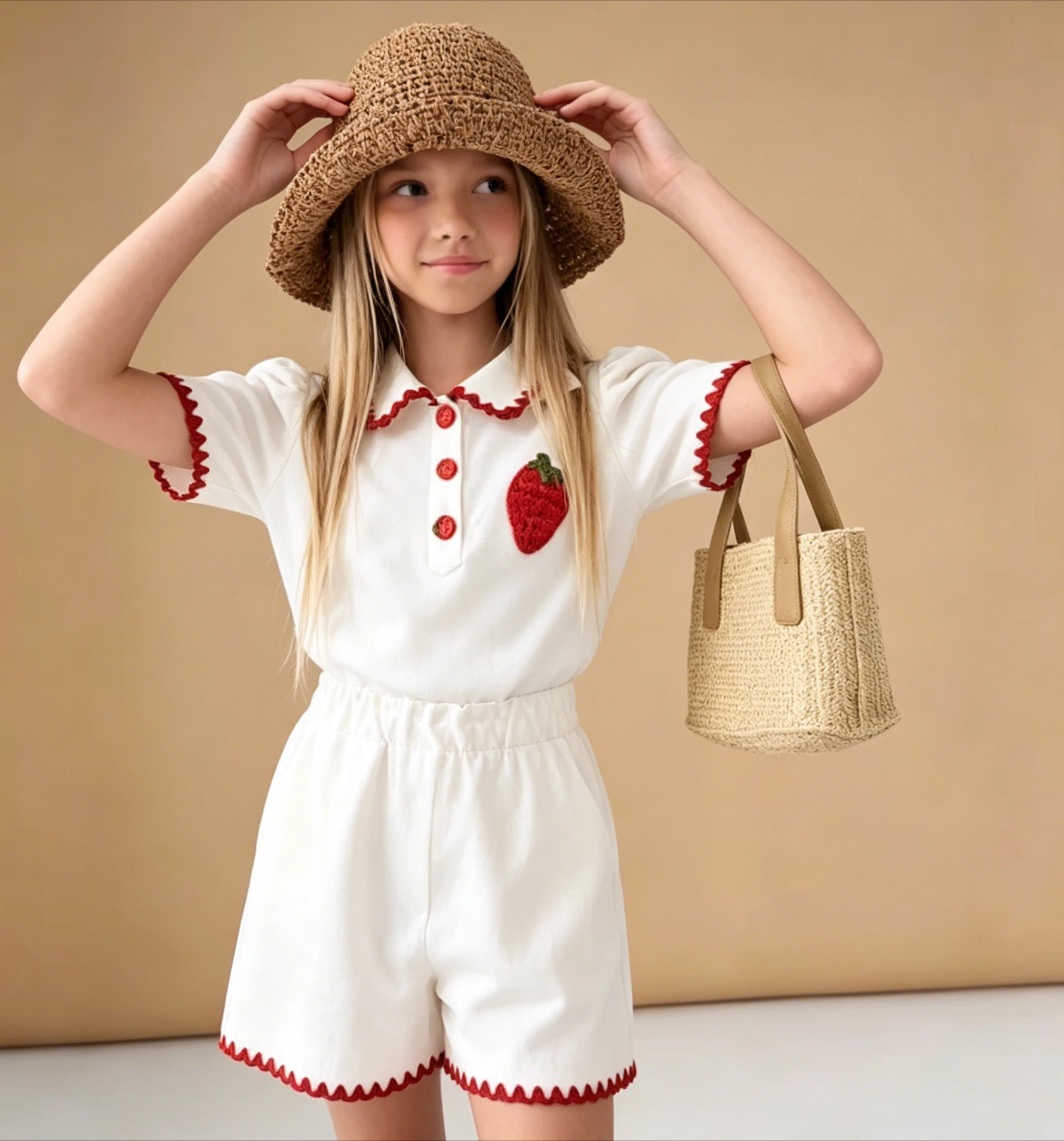 Girls Cute Set Strawberry Turn-down Collar Casual T-shirts 2026 Summer New Baby Girl Stylish Shorts Two Piece Set