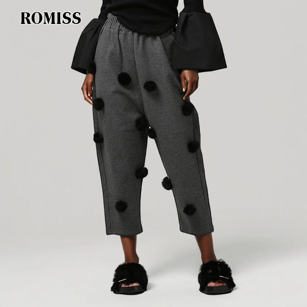 

ROMISS Casual Patchwork Ball Pants For Women High Waist Solid Minimalist Harem Trousers Female Autumn Clothing Fashion Style