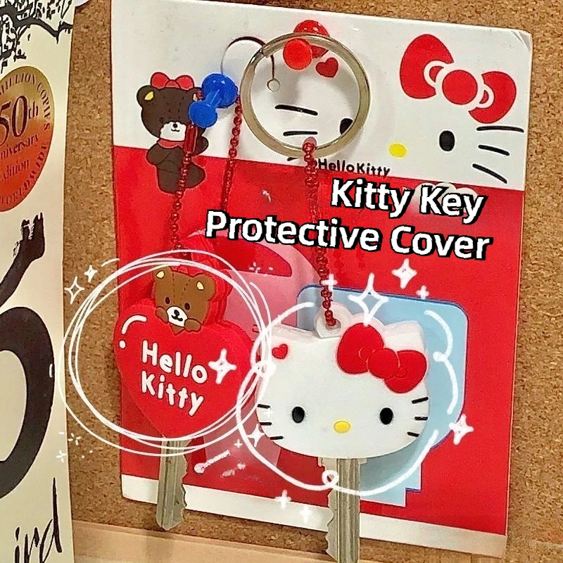 Kawaii Sanrio Hello Kitty Silicone Key Dustproof Protective Cover Cartoon Anime My Melody Portable Anti-lost Keychain Girls Gift