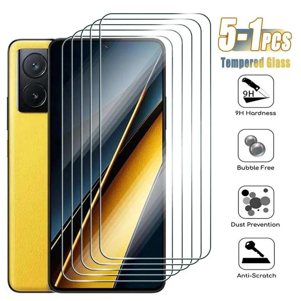 

5-1Pcs Tempered Glass X6 X5 Pro 5G Screen Protector For Xiaomi Poco X3 X4 GT
