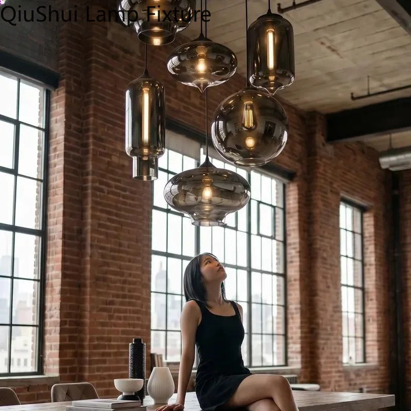 Modern Smoked Black Mirror Glass Pendant Light Luxury Electroplated Finish Industrial Mid Century Style Hanging Lamp For