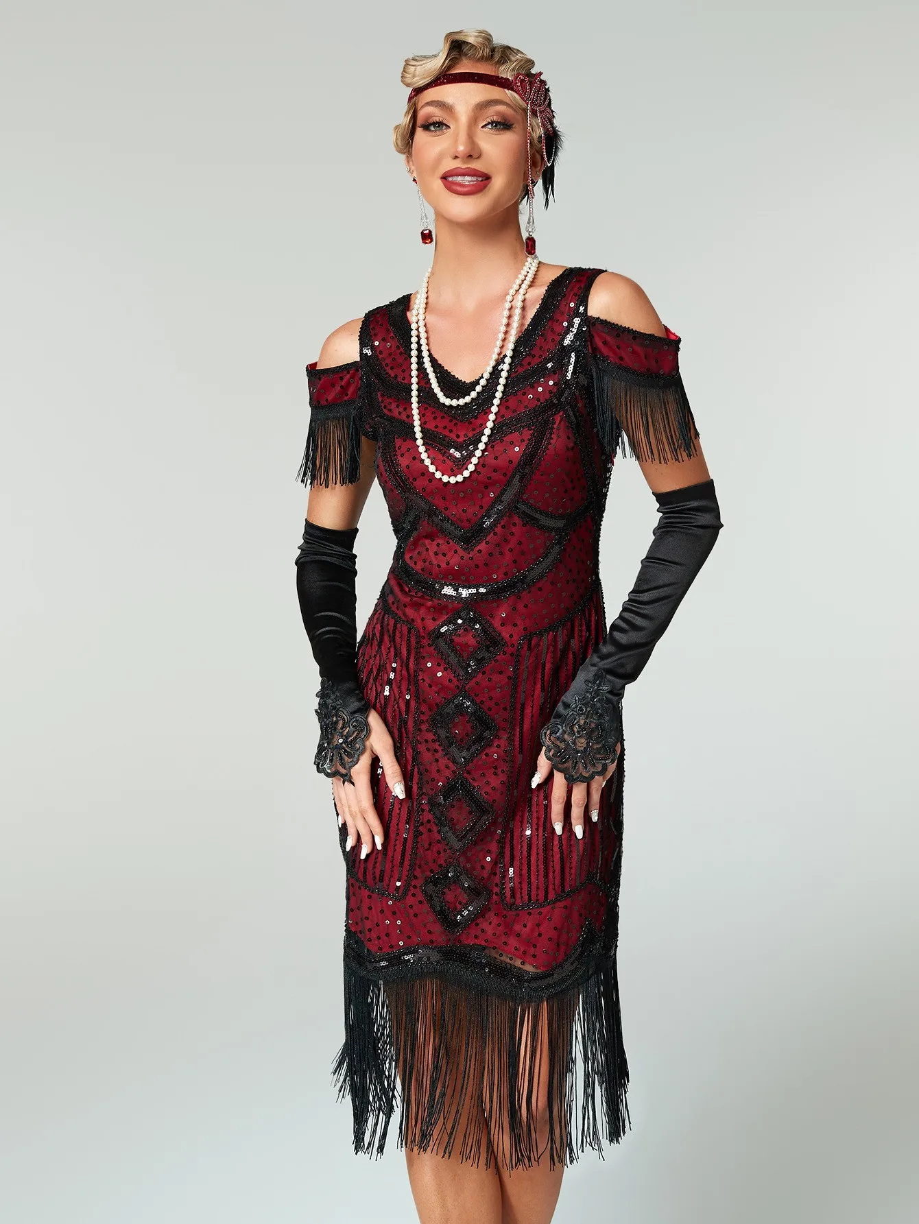 Sequined Party Dress Gown Mini Length Elegant with Sequin Skirt Beaded Fringe Cocktail Dress for Women Autumn Elegant Style