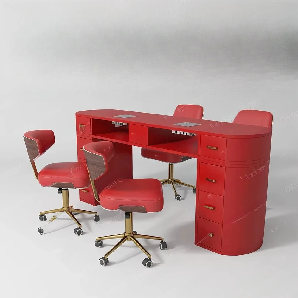 Custom Double Single Red Nail Artist Salon Art Table Nail Art Table with Exhaust Fan, Drawer