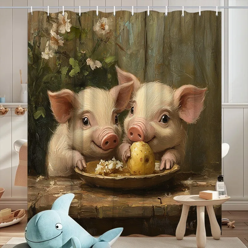 

Cute little pig and potato Washable Dirt-Resistant Shower Curtain Shower Head waterproof Polyester Bath Curtain For Home Decor