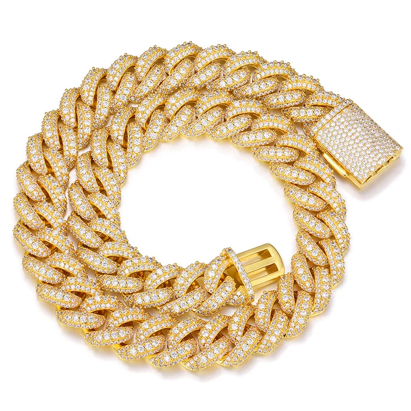 

Hip Hop Full 3A+ CZ Stone Paved Bling Ice Out 18mm Solid Round Cuban Miami Link Chain Necklace for Men Rapper Jewelry Gift